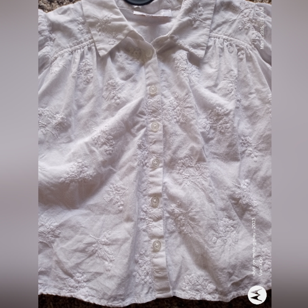 Caroline Constas Floral Embroidered Button Up Blouse  Cropped White Size XS - Picture 6 of 9